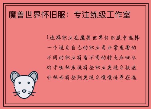 魔兽世界怀旧服：专注练级工作室